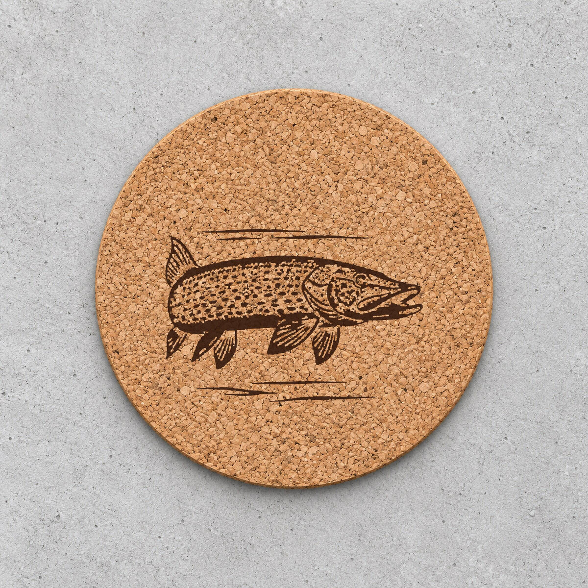 Korkuntersetzer Angeln – 4er Set graviert | Geschenk für Angler und Hobbyfischer